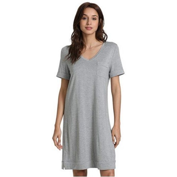 Short Sleeve V Neck Nightgown Sleep Dress