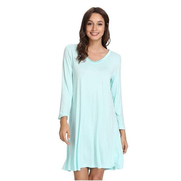 Bamboo Long Sleeve V Neck Nightgown