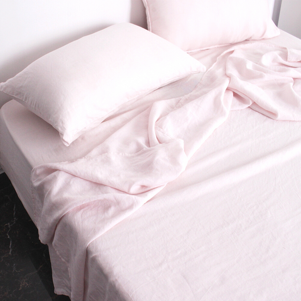 Pure French Flax Linen Sheet Set - Pink Lace